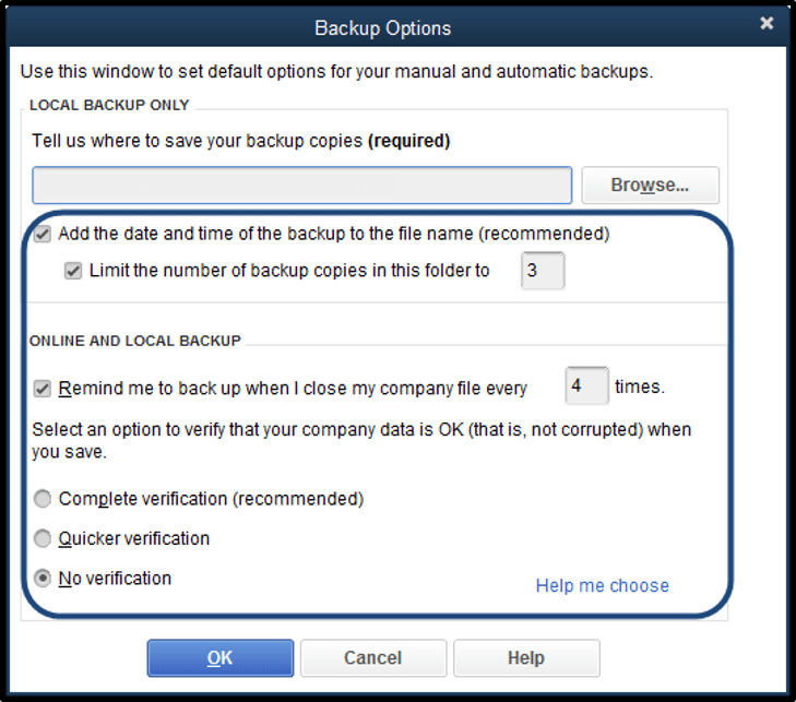 Select additional options as needed